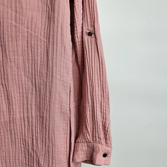 Soft Surroundings Small Lagenlook Pink Cotton Gauzy Half Buttondown Tunic Dress - Picture 12 of 15